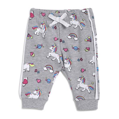 Girls Grey Printed Fleece Long Trousers